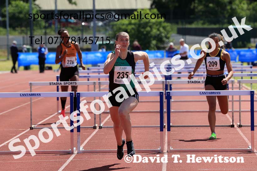 Senior Womens 100 metres hurdles, 2024 Northern Senior and Under-20s Track and Field Champs, Middlesbrough.  Photo: David T. Hewitson/Sports for All Pics